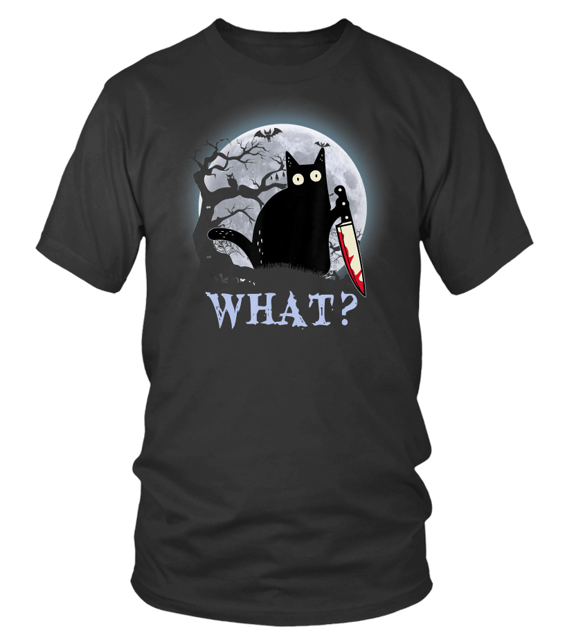 WHAT Murderous Cat With Knife Halloween Costume T-Shirt WHAT Murderous Cat With Knife Halloween Costume T-Shirt