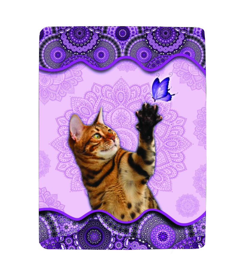 Bengal Cat Vintage Mandala Purple Blanket Sherpa Blanket Teezily