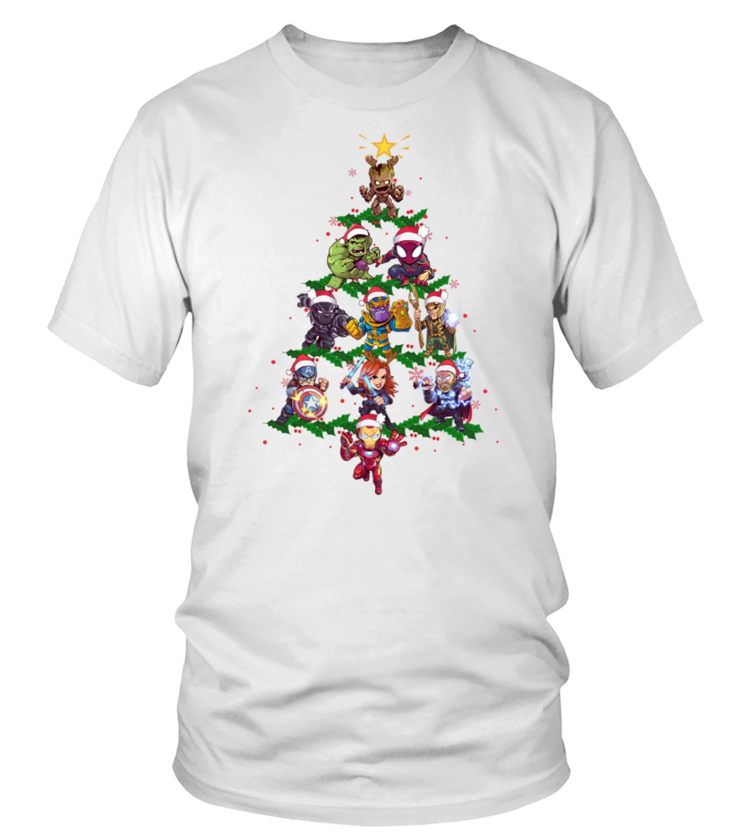 Characters Tree T-Shirt Marvel Teezily Shirt Squad - Christmas Avengers |